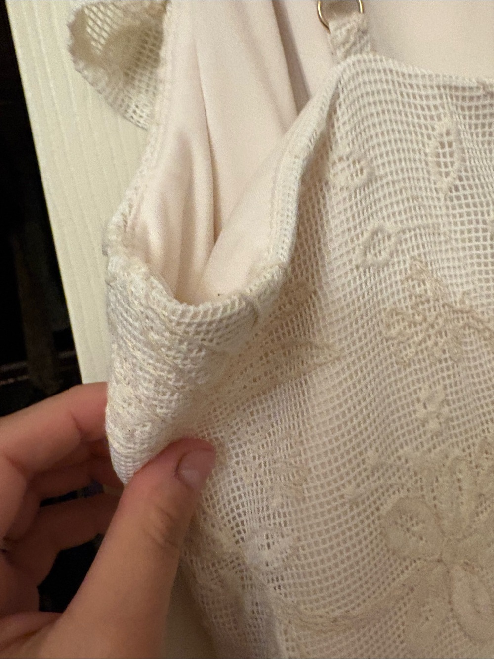 Kensie Cream Lace Midi Dress with Ruffle Front - Picture 4 of 4